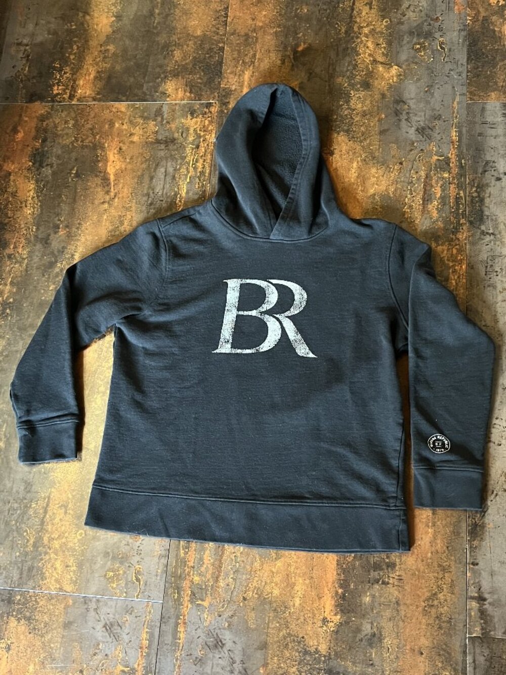 Banana Republic Black Pullover Sweatshirt Hoodie w/Hood & Gray "BR" Logo, Size M